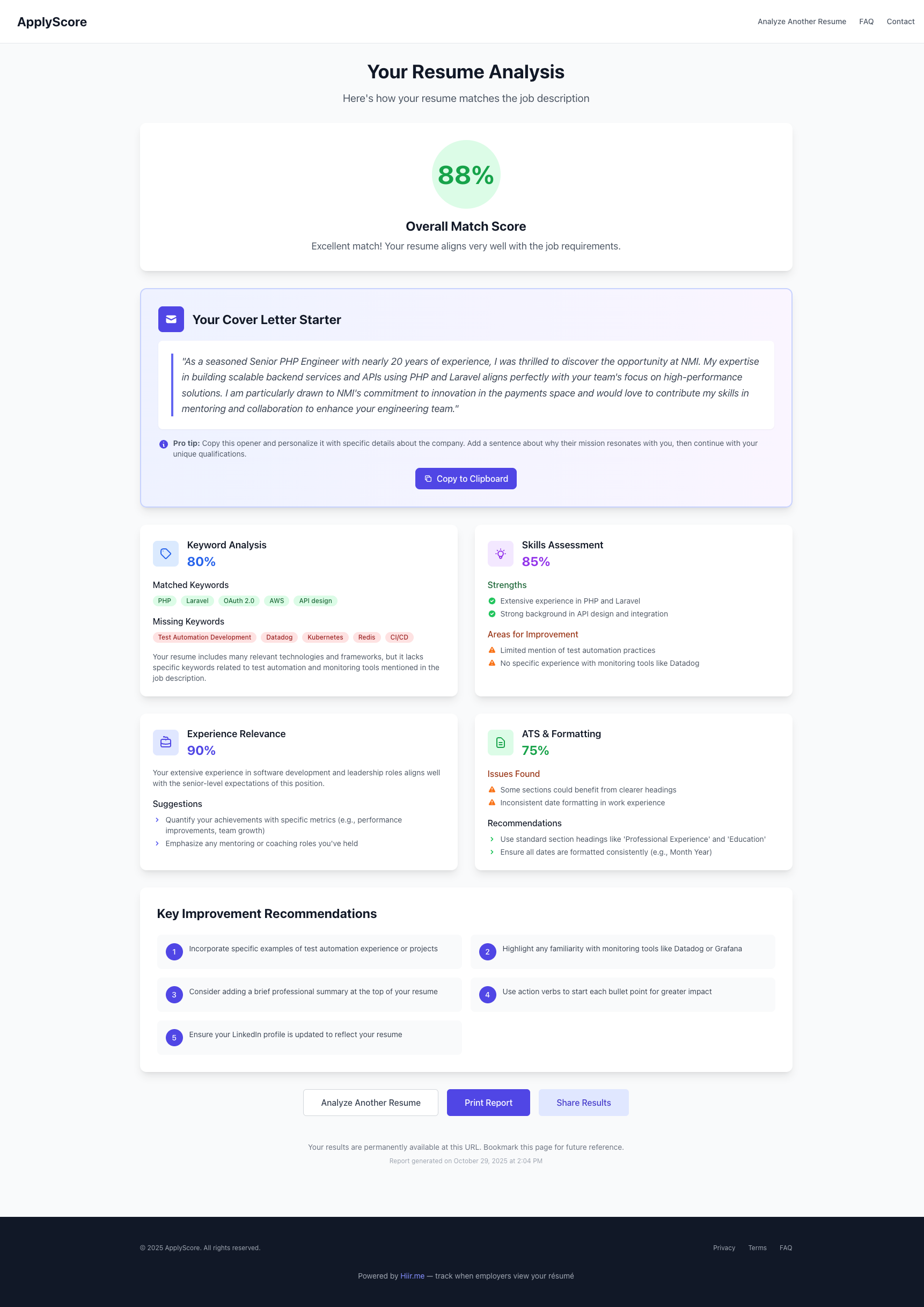 Complete ApplyScore Report Sample